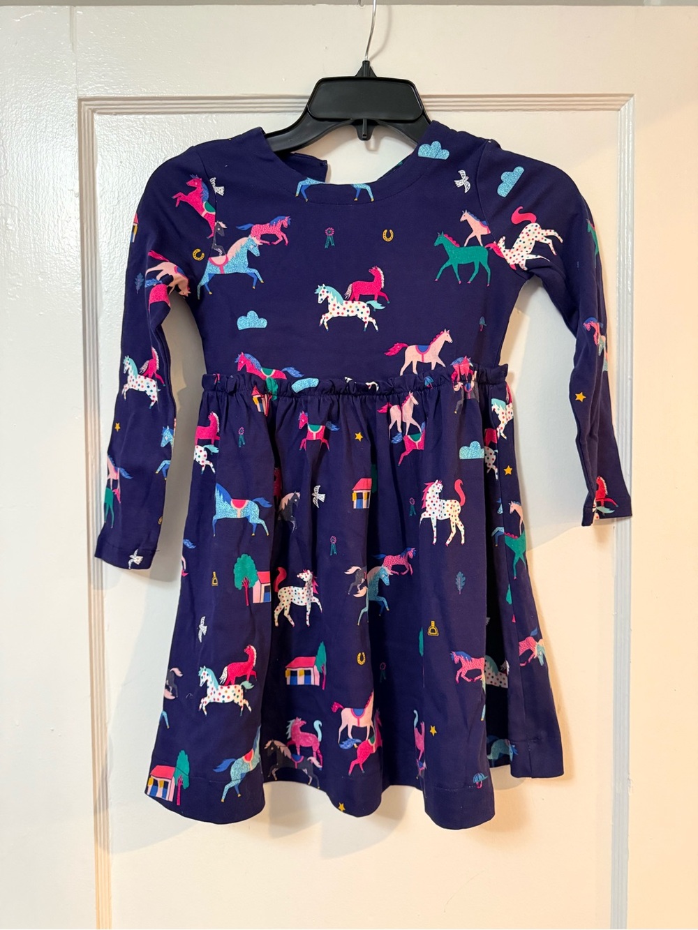 NWT! Joules Girls' Navy Horse Print Long-Sleeve Dress